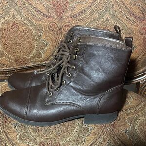 Elegant Brown Leather Combat Boots